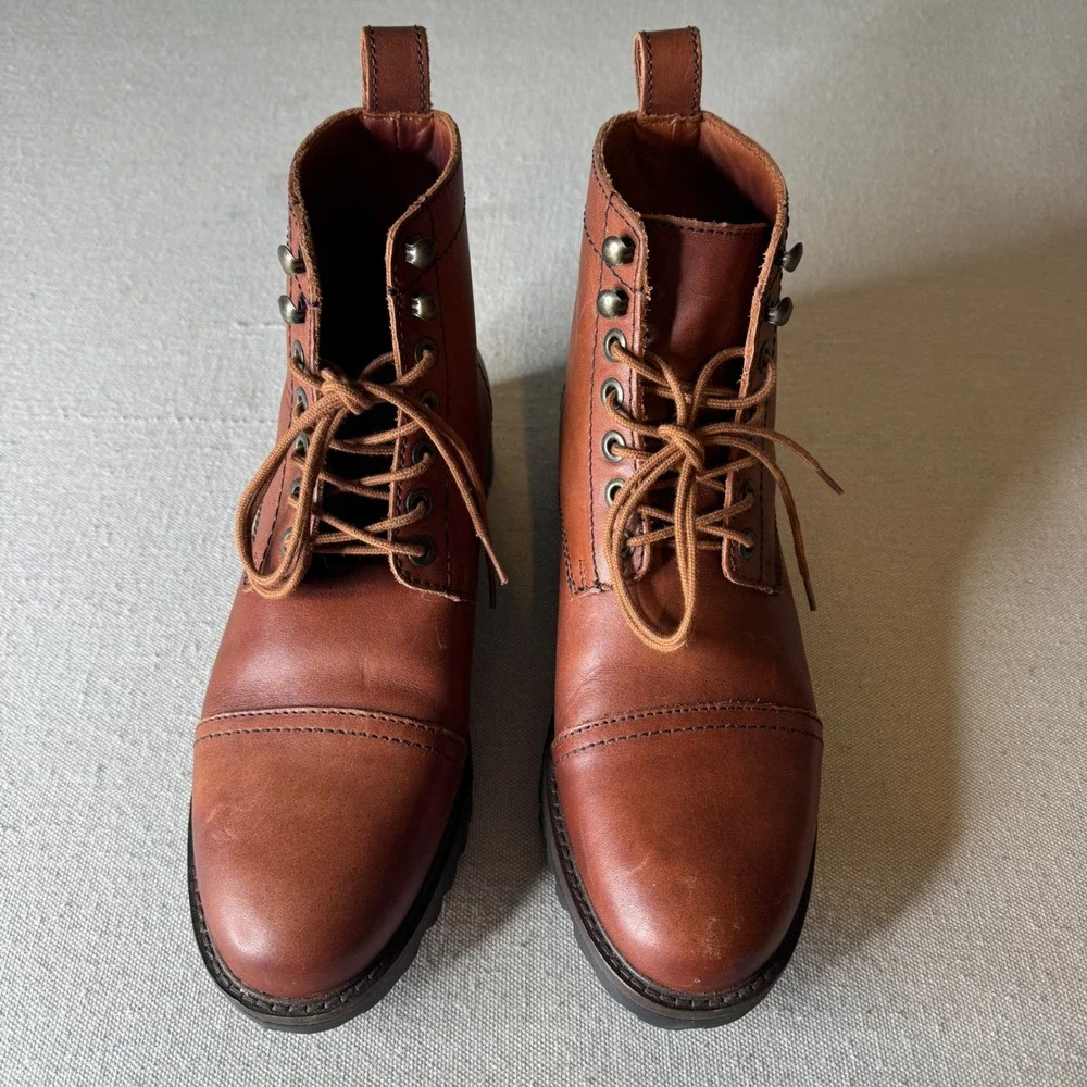 Patina Footwear Mens Leather Cap Toe Combat Boots Brown BP2123691 Size 9.5